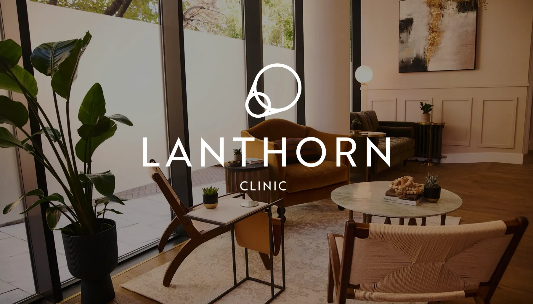The Lanthorn Clinic logo over a photograph of a calm waiting room