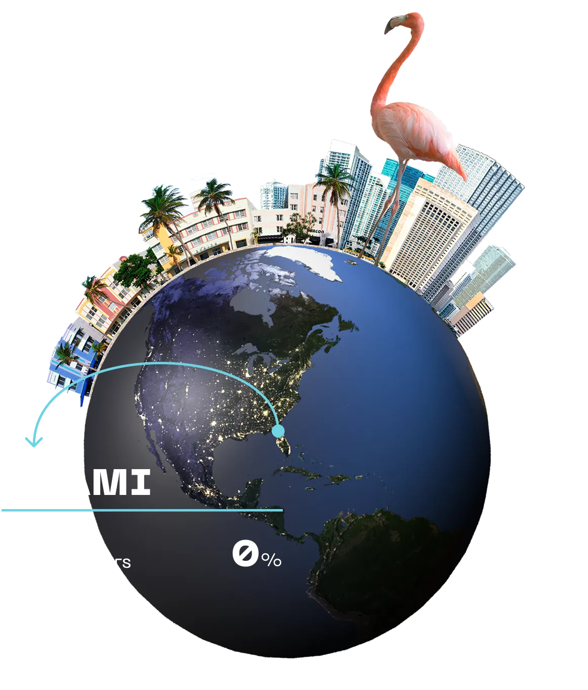 Messiverse illustration of a globe with Miami landmarks